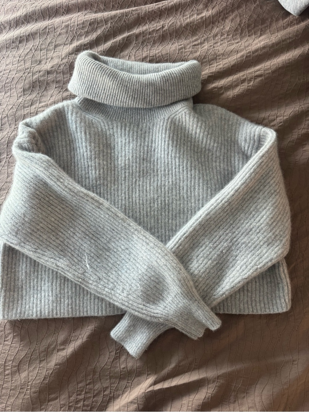 Babaton Light Gray Ribbed Turtleneck Sweater